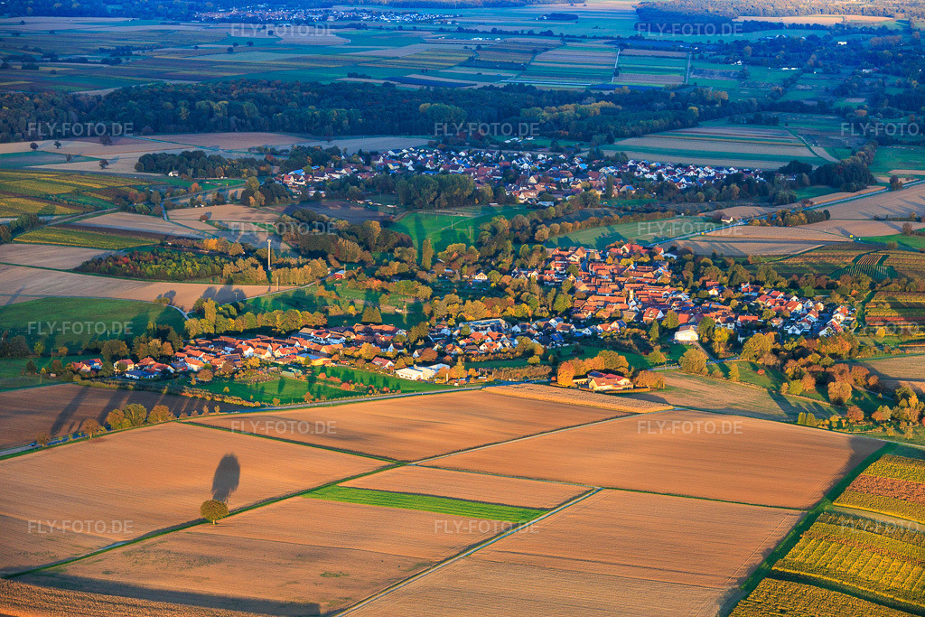 Luftbild: Ortsansicht von Westen in Oberhausen im Bundesland Rheinland-Pfalz in Deutschland. Foto: IMG_150387.jpg vom 15.10.2025 durch Werner Riehm/FLY-FOTO.de