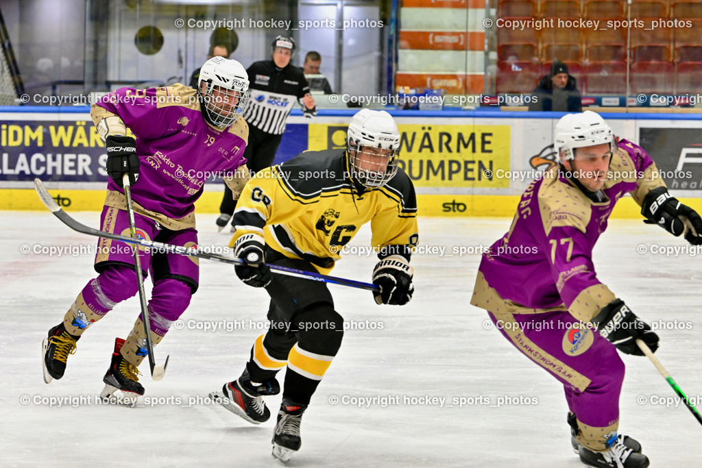 EC Kellerberg vs. EC Arnoldstein | #77 Lasser Herbert Ulf EC Kellerberg, #86 Martl Timo EC Arnoldstein, #79 Spendier Helge EC Kellerberg, EC Kellerberg vs. EC Arnoldstein, EC Kellerberg vs. EC Arnoldstein am 31.01.2025 in Villach (Stadthalle Villach), Austria, (Photo by Bernd Stefan)