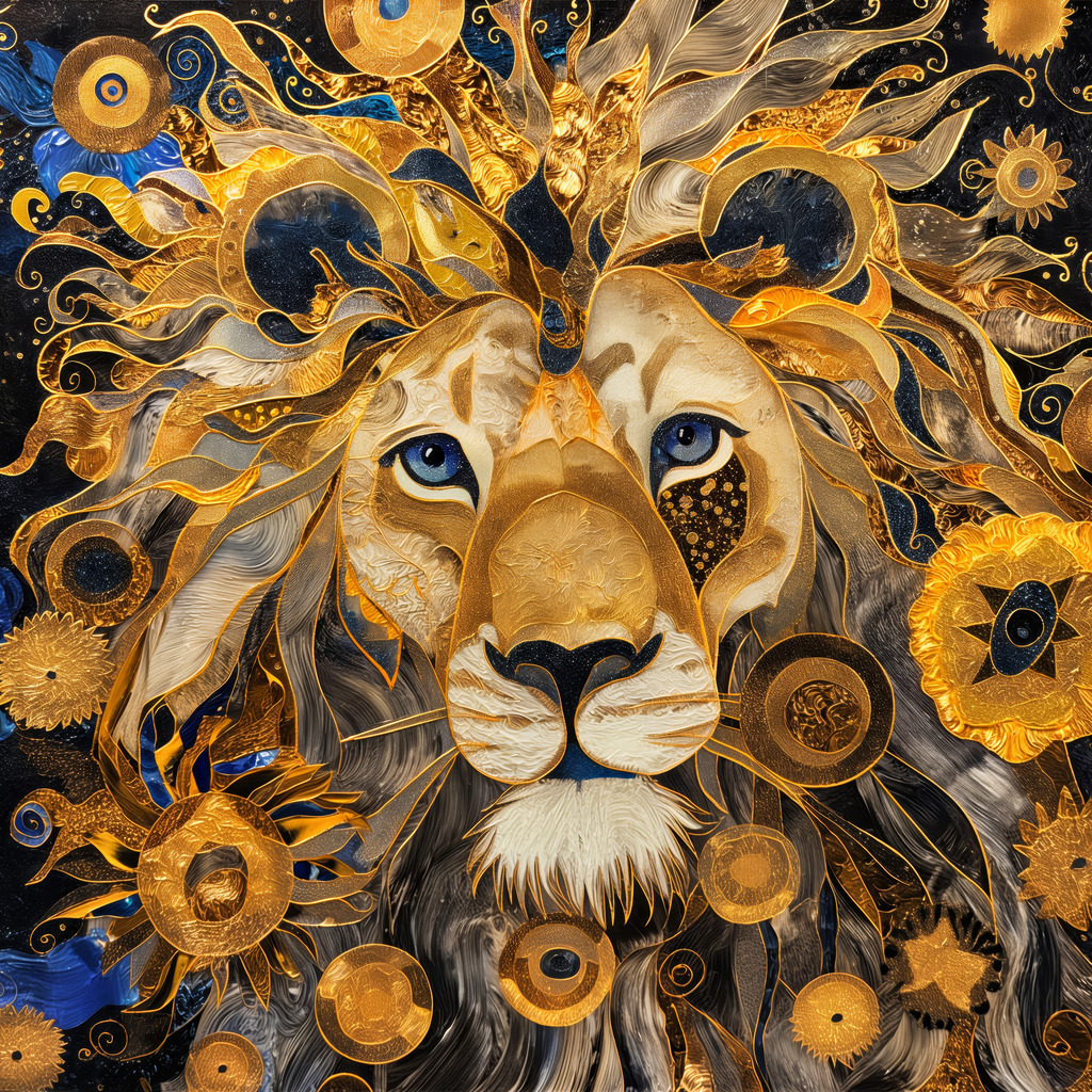 2404010 - Goldener Löwe | Ein goldener dekorativer Löwe, der an den Stil von Gustav Klimt erinnert.
