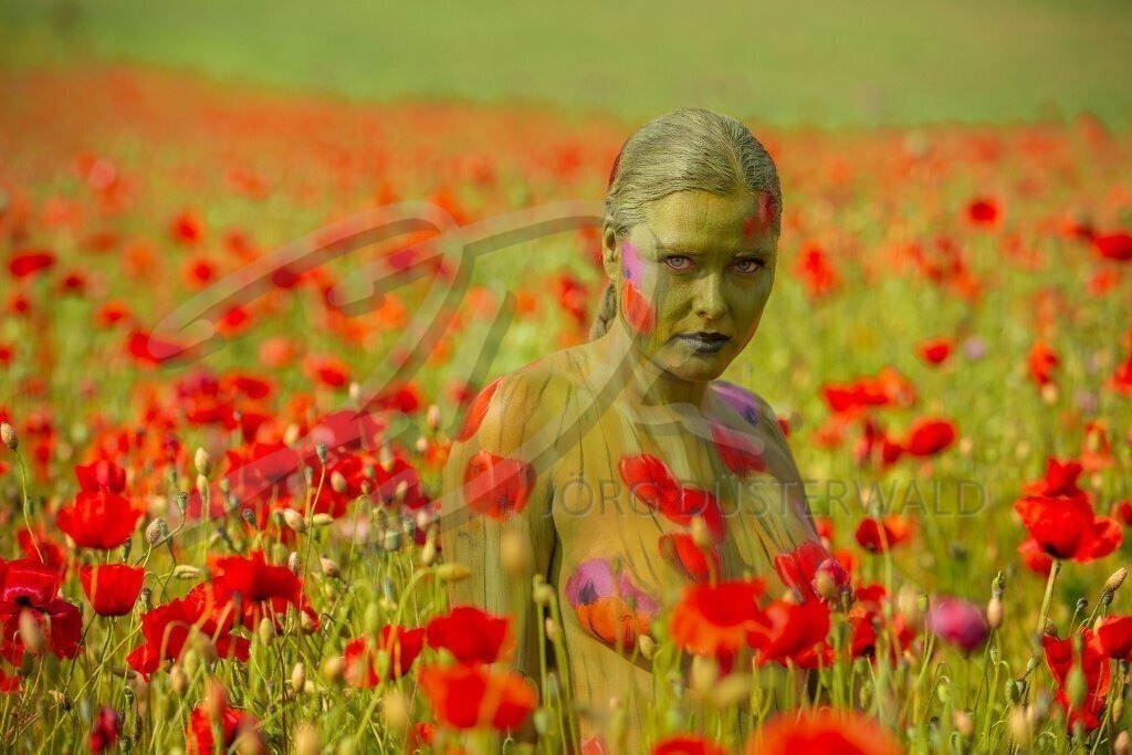 NatureArt-ROTMOHN_1954b | Grüner Blick im roten Mohnfeld | #003 | Modell: Tatjana Heinz | Foto: Andreas P. - Realisiert mit Pictrs.com