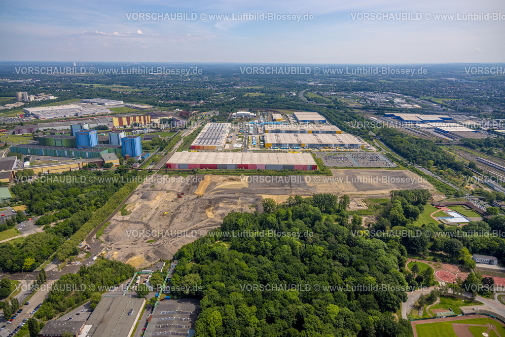 Dortmund240507306 | Luftbild, Logistikzentrum ID Logistics Warmbreitbandstraße, Amazon, DB Schenker, LFP Logisitcs, Decathlon und mit Brachfläche,  thyssenkrupp Steel Europe, hinten Rewe Dortmund Frischelogistik an der  Walzwerkstraße, Fernsicht, Dortmund, Ruhrgebiet, Nordrhein-Westfalen, Deutschland