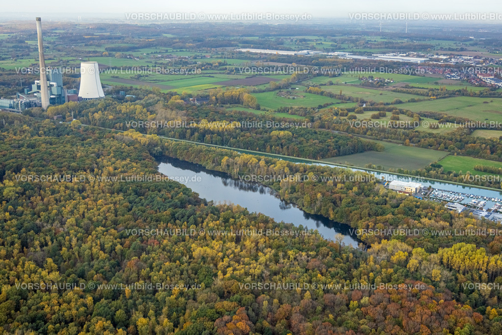 Bergkamen221013201 | Luftbild, Beversee im Beverwald in Herbstfarben, Kraftwerk Bergkamen, Bergkamen, Ruhrgebiet, Nordrhein-Westfalen, Deutschland