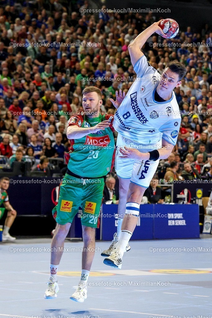 xSSCx19042601011 | 19.04.2026, xsscx, Handball, DHB-Pokal Lidl Final4, Spiel um Platz 3, TBV Lemgo-Lippe - SC Magdeburg, Saison 2025 / 2026 Herren, Lanxess Arena, Köln: Sebastian Barthold (SC Magdeburg #25) im Zweikampf gegen Frederik Simak (TBV Lemgo Lippe #08) Photo: xSandraxScherningxPressefotoKochx