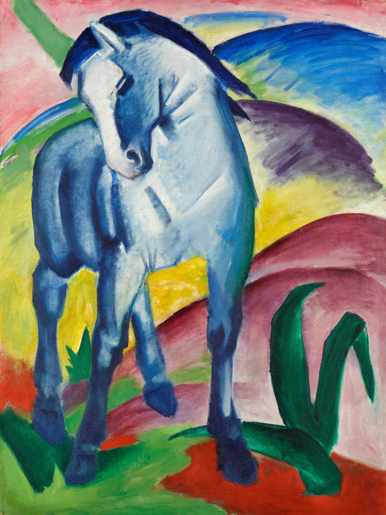 Franz Marc - Blaues Pferd I | Moderne Wandbilder auf Leinwand, Acylglas, Alu-Dibond oder als Poster. Tauchen Sie ein in die Welt KI-generierter Kunstwerke - entdecken Sie hochwertige Kunstdrucke unserer Gemälde, Illustrationen und fotorealistischen Motive.