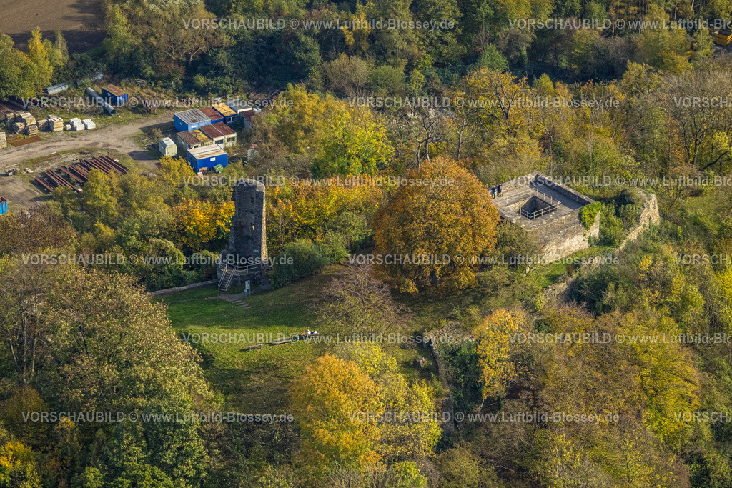 Wetter221017322 | Luftbild, Burgruine Volmarstein, Bäume in Herbstfarben, Volmarstein, Wetter, Ruhrgebiet, Nordrhein-Westfalen, Deutschland