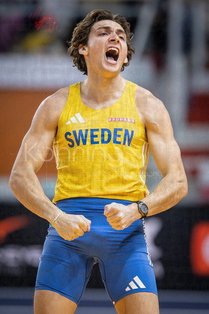 World Athletics Indoor Championships Kujawy Pomorze 26, 21.03.2026 | TORUN, POLAND - MARCH 21:  Armand DUPLANTIS (SWE) celebrates his GOLD in the men's pole vault during the World Athletics Indoor Championships Kujawy Pomorze 26 on day 2 / session 2 at Kujawsko-Pomorska Arena Torun on March 21, 2026 in Torun, Poland. 