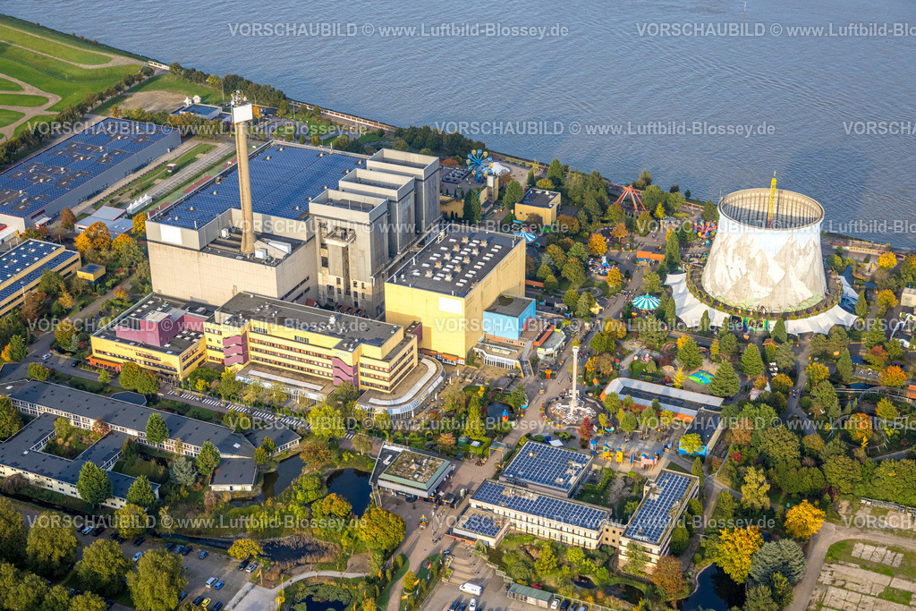 Kalkar241014387 | Luftbild, Kalkar Wunderland, Energy Factory am Fluss Rhein, Familienpark mit Events wie Achterbahn und Wildwasserbahn und Fahrgeschäften, Hotel, Kongresszentrum, Gastronomie, Hönnepel, Kalkar, Niederrhein, Nordrhein-Westfalen, Deutschland