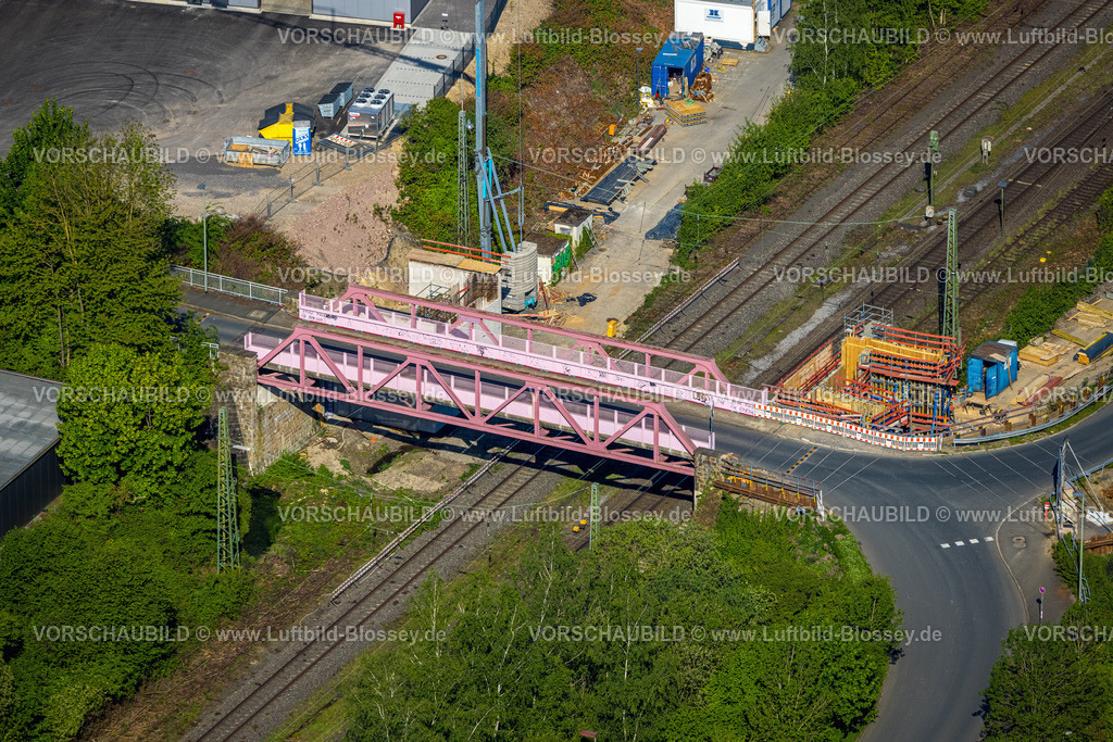 Wetter240503596 | Luftbild, Auf der Bleiche rosa Brücke über Bahngleise Baustelle, Wengern, Wetter, Ruhrgebiet, Nordrhein-Westfalen, Deutschland