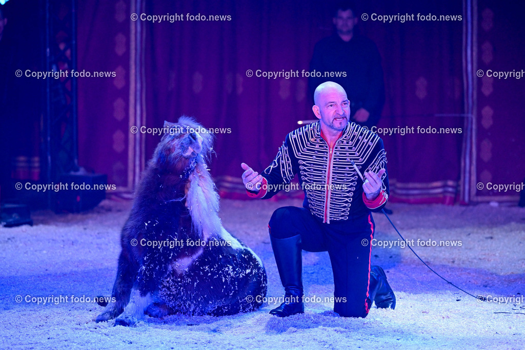 Zirkus Louis Knie_ 17.02.2024-35 | 17.02.2024, Linz, AUT, Circus Louis Knie 2024, im Bild Circus, Zirkus, Zelt, Artisten, Kuenstler, Trapez, Show, Clown, Zuschauer, Hunde, Ponys, Licht, Musik, Akrobaten, Akrobatik, Luftakrobatik