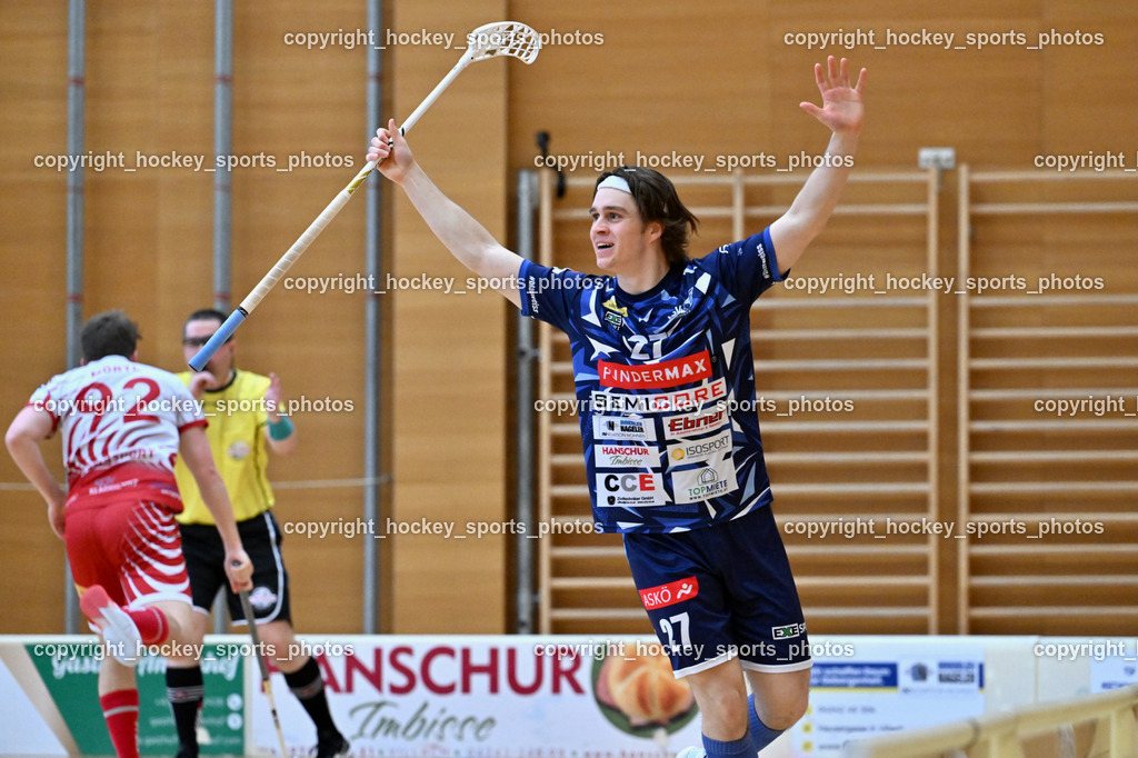 VSV Unihockye vs. KAC Floorball | Jubel #27 Lukas Florianschitz VSV Unihockey, VSV Unihockye vs. KAC Floorball, VSV Unihockye vs. KAC Floorball am 13.04.2025 in Villach (Ballspielhalle St. Martin), Austria, (Photo by Bernd Stefan)
