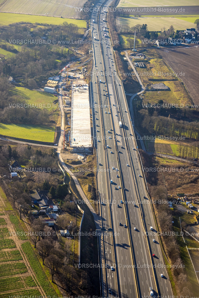Unna240100195 | Luftbild, Baustelle mit Ersatzneubau Liedbachtalbrücke der Autobahn A1 nahe dem Autobahnkreuz Dortmund/Unna, Verkehrssituation, Massen, Unna, Ruhrgebiet, Nordrhein-Westfalen, Deutschland