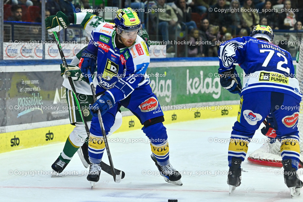 EC IDM WÄRMEPUMPEN VSV vs. FTC-TELEKOM JÉGKORONG | #16 Kevin Hancock EC VSV, #72 John Hughes EC VSV, EC IDM WÄRMEPUMPEN VSV vs. FTC-TELEKOM JÉGKORONG, EC IDM WÄRMEPUMPEN VSV vs. FTC-TELEKOM JÉGKORONG am 19.10.2025 in Villach (Stadthalle Villach), Austria, (Photo by Bernd Stefan)