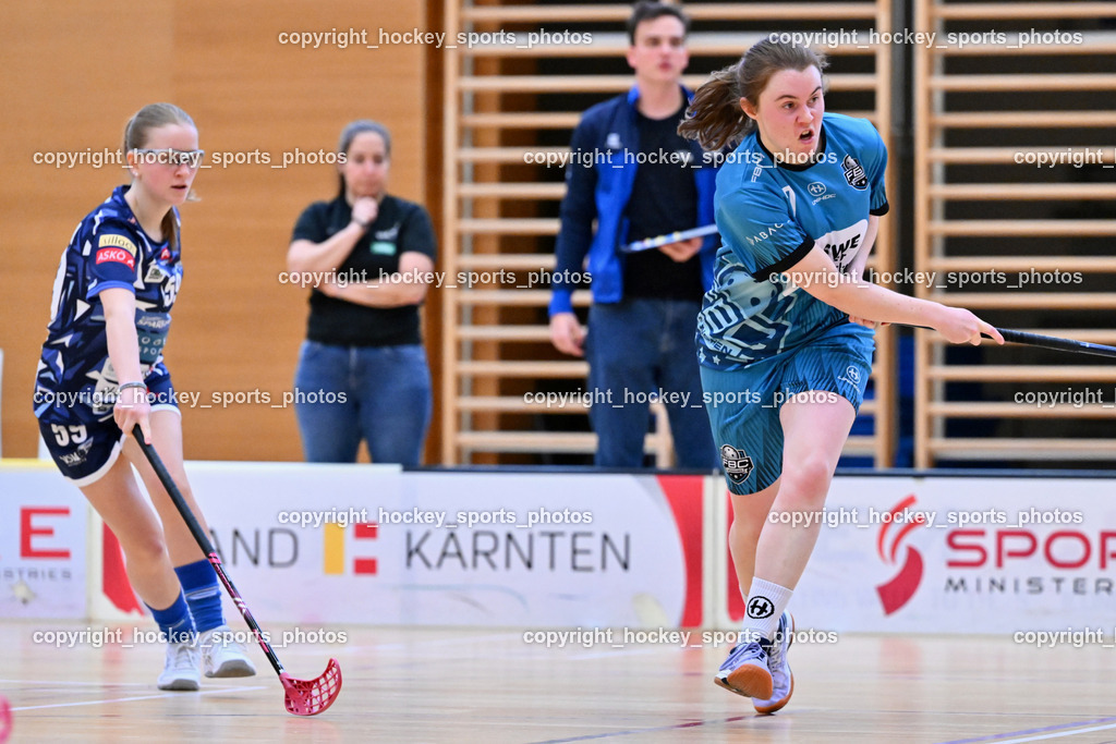 VSV Unihockey Damen vs. FCB München | #59 Emilia Forelli VSV Unihockey, #77 Gundula Sopper FCB München, VSV Unihockey Damen vs. FCB München, VSV Unihockey Damen vs. FCB München am 24.01.2026 in Villach (Ballspielhalle St. Martin), Austria, (Photo by Bernd Stefan)