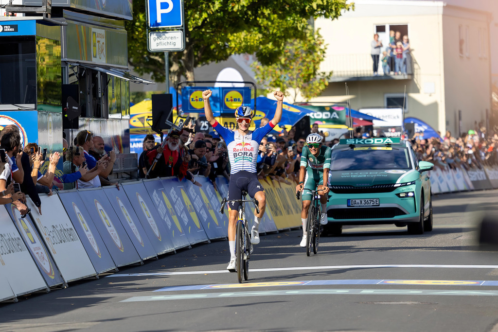 Tour of Germany 2026 (Bad Dürkheim, Germany) | Bad Dürkheim, Germany, 22. Aug. 2026: Lidl Tour of Germany 2026 / The stage winner, Giulio Pellizzari (Red Bull - Bora - Hansgrohe /GER) - Realisiert mit Pictrs.com