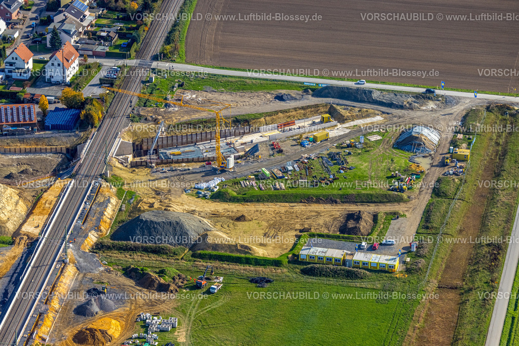 Hamm221003335 | Luftbild, geplanter Haltepunkt in Westtünnen, Baustelle am Südfeldweg und Von-Thünen-Straße für den künftigen Bahnhaltepunkt, Rhynern, Hamm, Ruhrgebiet, Nordrhein-Westfalen, Deutschland