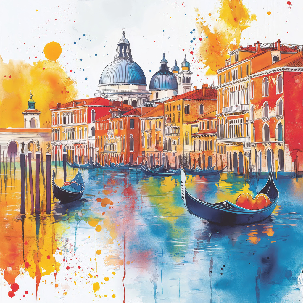 2502057 - Venedig Illustration | Modernes Wandbild im Stil eines Aquarell Gemäldes. Bestellen Sie dieses Motiv als hochwertigen Kunstdruck auf Leinwand, hinter Acrylglas, auf Alu-Dibond oder auch als Poster. 