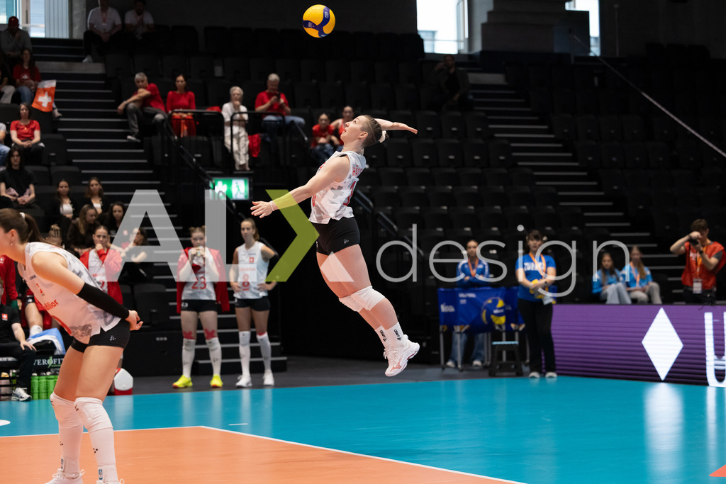 Georgia v Switzerland - CEV European League Women | KRIENS, SWITZERLAND - JUNE 12: ORIANE HÄMMERLI of Switzerland during the CEV European League match between Georgia and Switzerland at Pilatus Arena on June 12, 2026 in Kriens, Switzerland. - Realisiert mit Pictrs.com