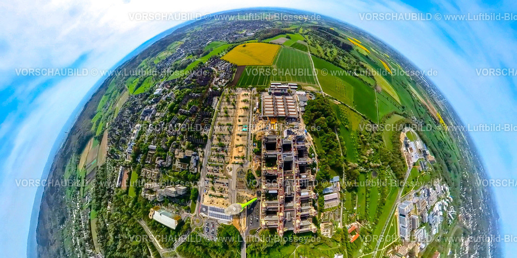 Aachen240490053RWTH-AachenUniversitaetsKlinik | Luftbild, Rheinisch-Westfälische Technische Hochschule Aachen, Universität RWTH Campus Melaten Süd, Universitätsklinik, wissenschaftlicher Forschungsstandort, Pauwelsstraße, Erdkugel, Fisheye Aufnahme, Fischaugen Aufnahme, 360 Grad Aufnahme, tiny world, little planet, fisheye Bild, Vaalserquartier, Aachen, Niederrhein, Nordrhein-Westfalen, Deutschland