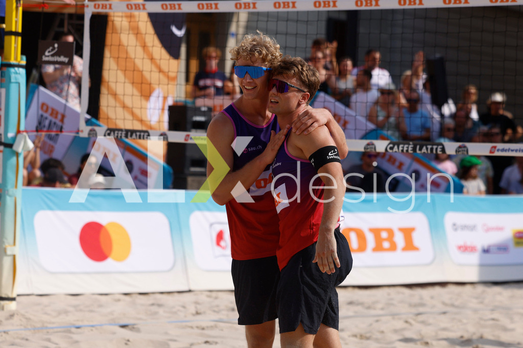Obi BeachTour 2026 - Basel | BASEL, SWITZERLAND - JULY 19: MATHIS KÄLIN (SUI) and FLORIAN BREER (SUI) during the Obi BeachTour 2026 match between DILLIER / FLÜCKIGER (SUI) and BREER / KÄLIN (SUI) at Barfüsserplatz on July 19, 2026 in Basel, Switzerland. - Realisiert mit Pictrs.com