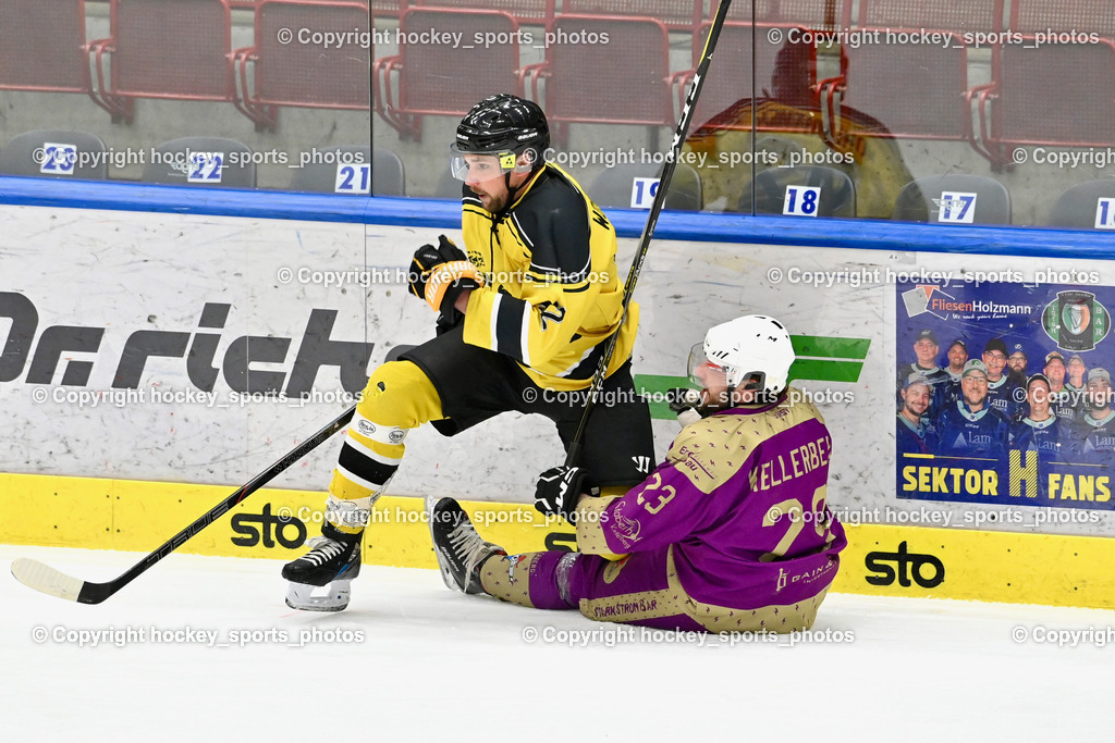 EC Kellerberg vs. EC Arnoldstein | #92 Wohlmuther Tobias EC Arnoldstein, #23 Assinger Andreas EC Kellerberg, EC Kellerberg vs. EC Arnoldstein, EC Kellerberg vs. EC Arnoldstein am 03.02.2025 in Villach (Stadthalle Villach), Austria, (Photo by Bernd Stefan)