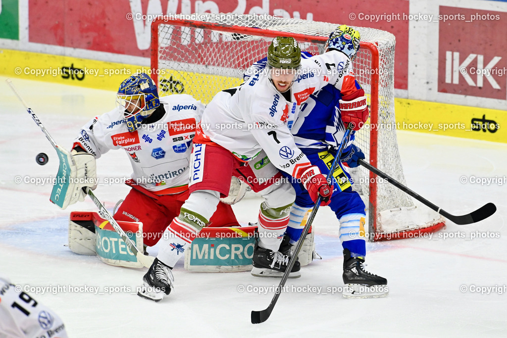 EC IDM Wärmepumpen VSV vs. HC Bozen 19.9.2023 | #1 Svedberg Niklas, #7 Parlett Blake, #88 Anthony Luciani, win2day icehockeyleague, EC IDM Wärmepumpen - HC Bozen  am 19.09.2023 in Villach (Stadhalle Villach), Austria, (Photo by Bernd Stefan)