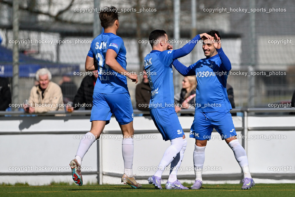 SAK vs. Dellach Gail | Jubel SAK Mannschaft, #24 Luka Gajic SAK, #11 Enes Brdjanovic SAK, #10 Yosifov Svetlozar Angelov SAK, SAK vs. Dellach Gail, SAK vs. Dellach Gail am 22.03.2025 in Klagenfurt (Sportpark Welzenegg), Austria, (Photo by Bernd Stefan)