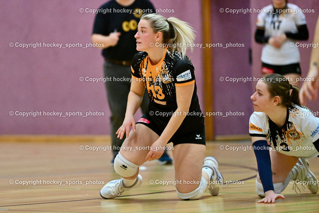 ASKÖ Volley Eagles Villach vs. VC Hausmannstätten | #13 BEBEKAJLO Vanessa ASKÖ Volley Eagles Villach, #3 BUTTAZONI Sabrina ASKÖ Volley Eagles Villach, ASKÖ Volley Eagles Villach vs. VC Hausmannstätten, ASKÖ Volley Eagles Villach vs. VC Hausmannstätten am 01.02.2025 in Villach (Ballspielhalle Lind), Austria, (Photo by Bernd Stefan)