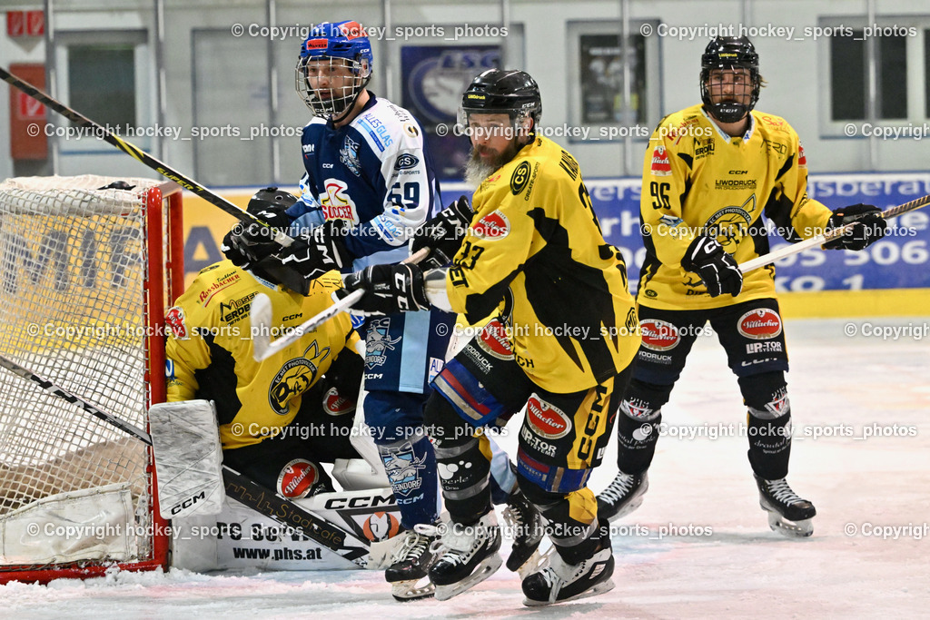 ESC Steindorf vs. EC Hornets Spittal 20.2.2024 | #69 Kreuzer Philipp ESC Steindorf, #33 Kabas Michael EC Hornets Spittal, #96 Peharz Joshua EC Hornets Spittal, ESC Steindorf vs. EC Hornets Spittal 20.2.2024, ESC Steindorf vs. EC Hornets Spittal 20.2.2024 am 20.02.2024 in Steindorf (Ossiachersee Halle), Austria, (Photo by Bernd Stefan)