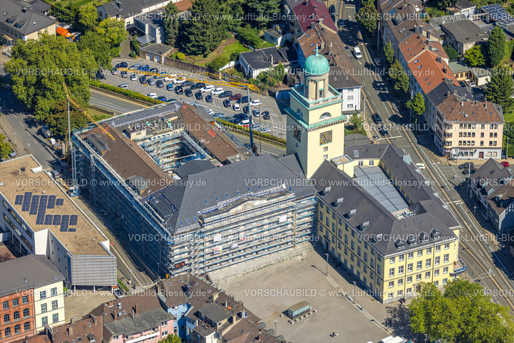 Witten230800479 | Luftbild, Rathaus und Baustelle mit Renovierung, Witten, Ruhrgebiet, Nordrhein-Westfalen, Deutschland