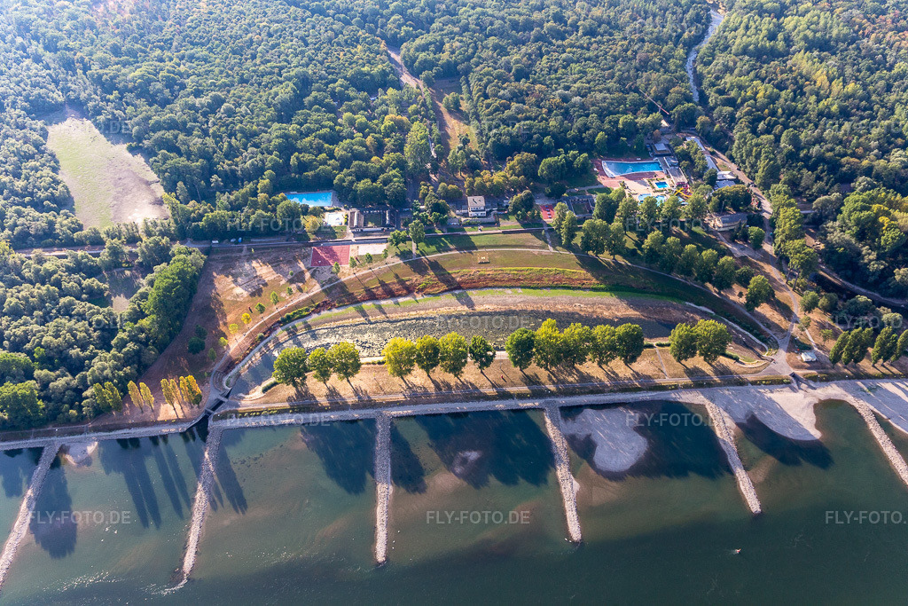 Luftbild: Rheinstrandbad Rappenwört im Ortsteil Daxlanden in Karlsruhe im Bundesland Baden-Württemberg in Deutschland. Foto: IMG_133777.jpg vom 14.08.2022 durch Werner Riehm/FLY-FOTO.deKarlsruher Bäder | Karlsruher Baeder - Entdecke die Vielfalt