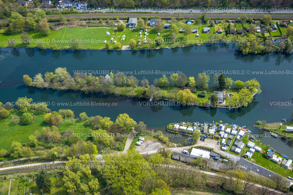 Witten230402632 | Luftbild, Ruhrinsel und Campingplatz Steger, Fluss Ruhr, Kanu-Klub Neptun, Bommern, Witten, Ruhrgebiet, Nordrhein-Westfalen, Deutschland