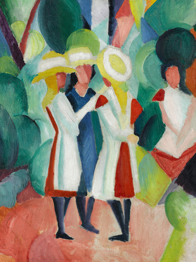 August  Macke - Drei Mädchen | Moderne Wandbilder auf Leinwand, Acylglas, Alu-Dibond oder als Poster. Tauchen Sie ein in die Welt KI-generierter Kunstwerke - entdecken Sie hochwertige Kunstdrucke unserer Gemälde, Illustrationen und fotorealistischen Motive.