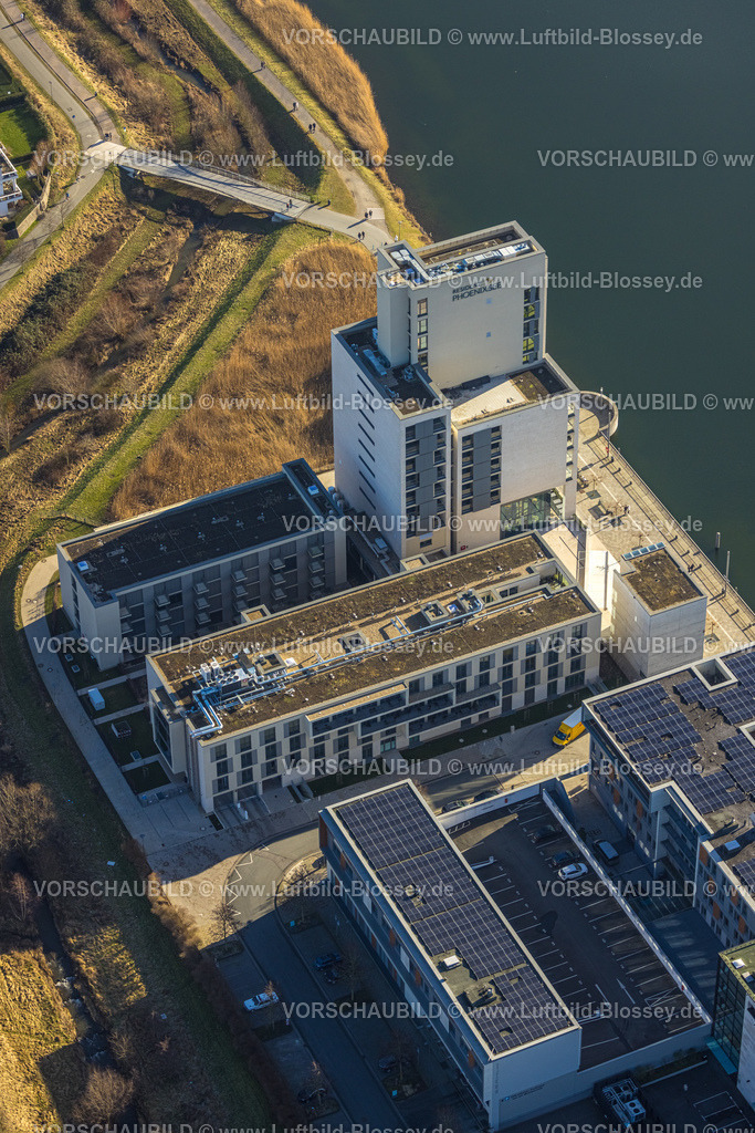 Dortmund240100971 | Luftbild, Phoenix See, Baustelle mit Neubau der Comunita Residenz PhoenixSee Seniorenwohnheim Hochhaus H12, Hörde, Dortmund, Ruhrgebiet, Nordrhein-Westfalen, Deutschland
