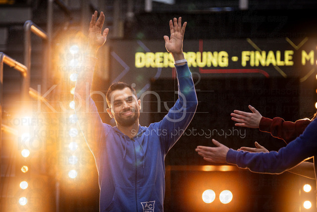 Deutsche Leichtathletik-Hallenmeisterschaften; Dortmund, 01.03.2026 | Mohammad Amin Alsalami (LAC BERLIN, 56)s bei der Athletenvorstellung; Deutsche Leichtathletik-Hallenmeisterschaften am 01.03.2026 in der Helmut-Körnig-Halle in Dortmund. 