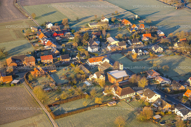 Hamm250200308Rhynern | Luftbild, Wohngebiet Ortsansicht Ortsteil Wambeln mit kath. Kirche Christkönig, Scheidinger Straße, Stadtbezirk Rhynern, Hamm, Ruhrgebiet, Nordrhein-Westfalen, Deutschland