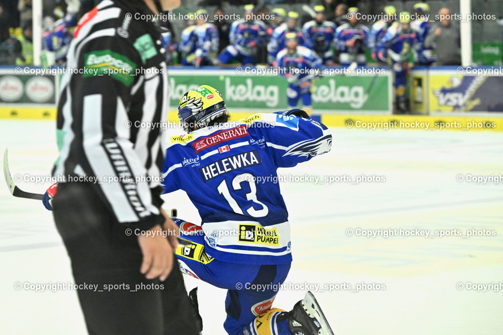 EC IDM WÄRMEPUMPEN VSV vs. FTC-TELEKOM JÉGKORONG | Jubel #13 Adam Helewka EC VSV, EC IDM WÄRMEPUMPEN VSV vs. FTC-TELEKOM JÉGKORONG, EC IDM WÄRMEPUMPEN VSV vs. FTC-TELEKOM JÉGKORONG am 19.10.2025 in Villach (Stadthalle Villach), Austria, (Photo by Bernd Stefan)