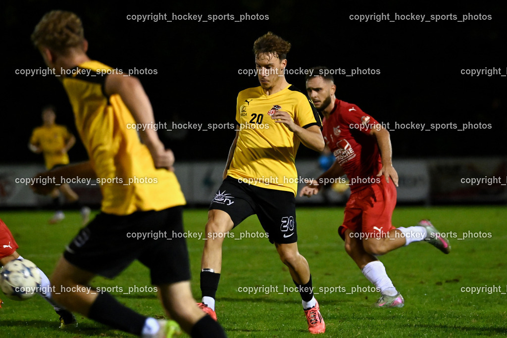 FC KAC 1909 vs. FC Nussdorf Debant | #20 Mark Ceh FC Nussdorf Debant, #5 Patrick Trimi FC KAC, FC KAC 1909 vs. FC Nussdorf Debant, FC KAC 1909 vs. FC Nussdorf Debant am 19.09.2025 in Klagenfurt (Sportplatz KAC), Austria, (Photo by Bernd Stefan)