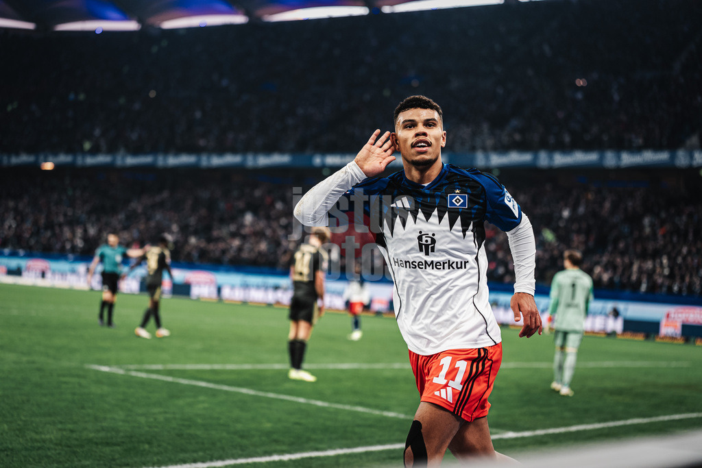 Fußball | Männer | Saison 2025/2026 | 1. Fußball-Bundesliga | 22. Spieltag | Hamburger SV vs. 1. FC Union Berlin | 14.02.2026 | Torjubel Ransford-Yeboah Königsdörffer (#11, HSV)