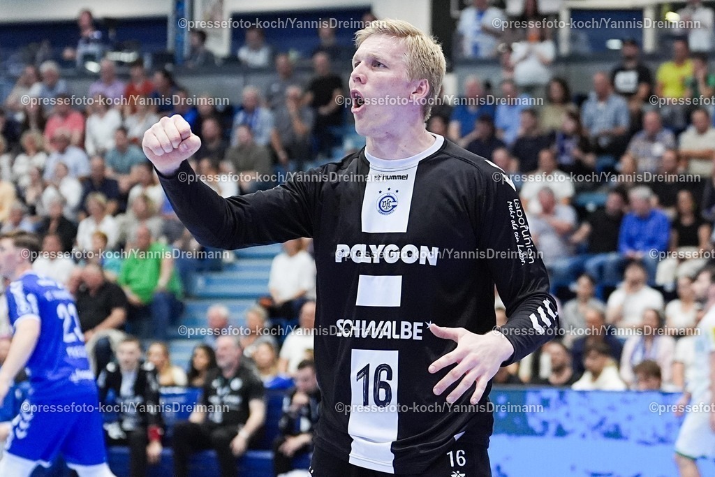 xYDR31052501063 | 31.05.2025, xydrx, Handball, 1.HBL, VFL Gummersbach - SC DHfK Leipzig, Schwalbe-Arena: Bertram Obling (VFL Gummersbach #16) jubelnd, hebt die Faust
