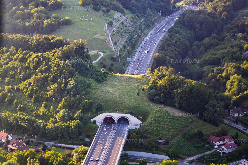 Vue aérienne: Pont vert au-dessus de l'E59 à le quartier Malečnik in Maribor dans le département Slovénie, Slovénie. Photo: IMG_137392.jpg prise le 08/07/2023 par Werner Riehm/FLY-FOTO.eu – Résolution de l'original: 4716 x 3144 px