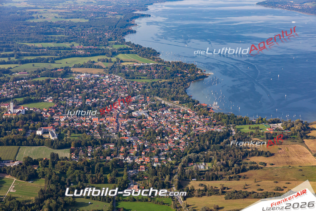 Aktuelles Luftbild von  Diessen am Ammersee - Die Luftaufnahme wurde 2020 mittels UL-Flugzeug erstellt ( keine Drohne ) - hochauflösende Kamera-Systeme von  Canon -Beste Qualität - Für grossformatige Ausdrucke geeignet. Die Geschenkidee !