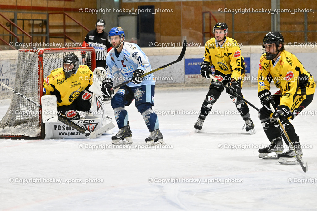 EC Spittal Hornets vs. ESC Steindorf 28.10.2023 | #1 Zauchner Rene, #57 Wilfan Franz, #15 Rossbacher Daniel, #96 Peharz Joshua