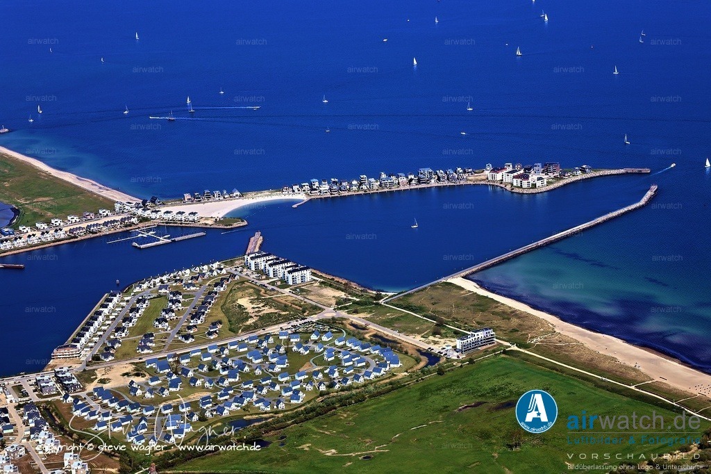 Luftbilder Ostseefjord Schlei, Maasholm, Port Olpenitz, Schleimünde | Auf dem ehemaligen Marinestützpunkt entstand nach der Schließung ein großes Tourismusprojekt. Ursprünglich wurde das Projekt als „Port Olpenitz“ geplant, mit dem Ziel, 7000 Übernachtungsplätze und 2500 Bootsliegeplätze zu schaffen.