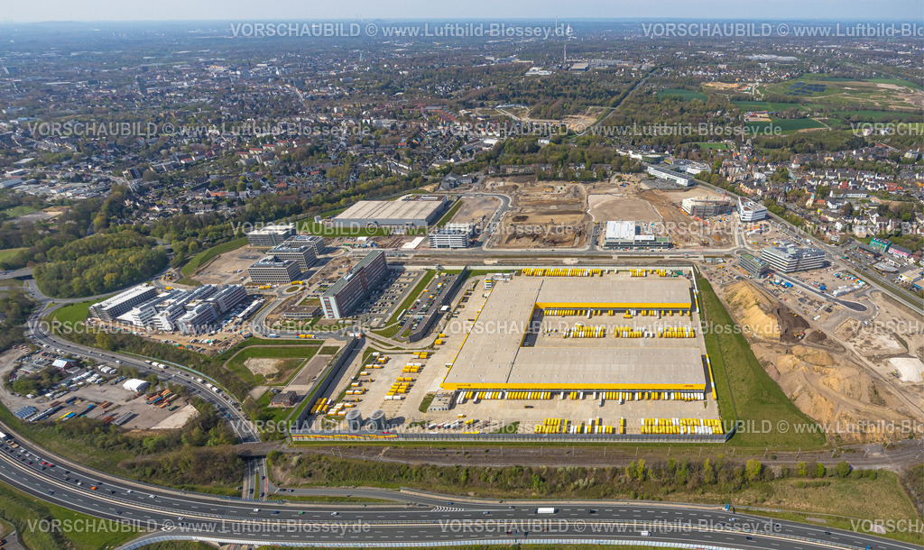 Bochum230404354 | Luftbild, Großbaustelle Mark 51/7, Neubau Wissenschafts- und Technologiequartier, O-Werk Campus, DHL Logistik, Laer, Bochum, Ruhrgebiet, Nordrhein-Westfalen, Deutschland