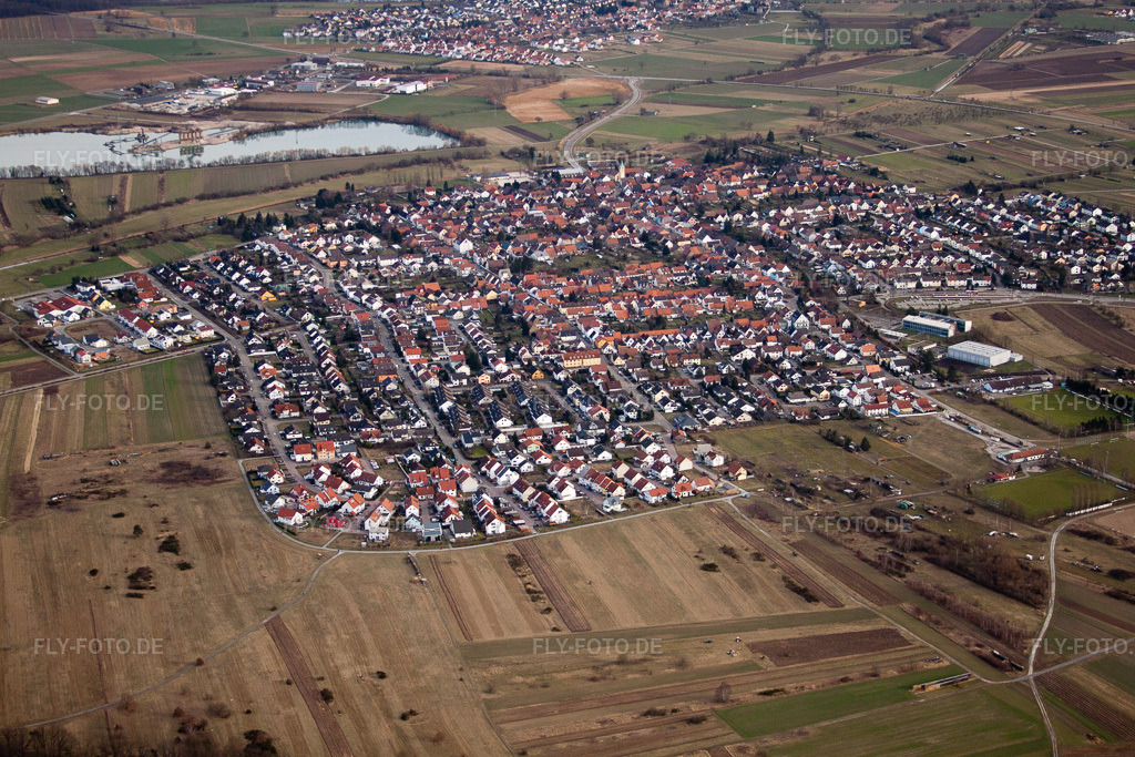 Luftbild: Spöck von Westen im Ortsteil Spöck in Stutensee im Bundesland Baden-Württemberg in Deutschland. Foto: IMG_24604.jpg vom 27.02.2010 durch Werner Riehm/FLY-FOTO.de