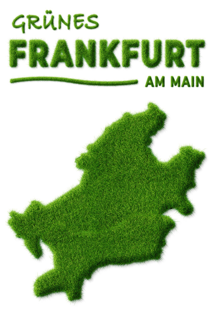 Grünes Frankfurt - Städteposter mit Grasschrift | Poster mit Städtenamen von Frankfurt am Main in Grasschrift und Landkarte mit Rasenoptik - Realisiert mit Pictrs.com