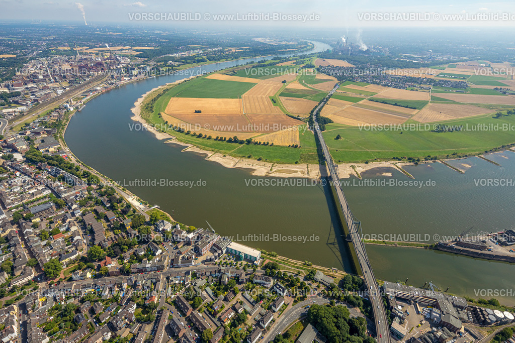 Duisburg220701424 | Luftbild, Krefeld-Uerdinger Brücke, über den Fluss Rhein, Mündelheim, Duisburg, Ruhrgebiet, Nordrhein-Westfalen, Deutschland
