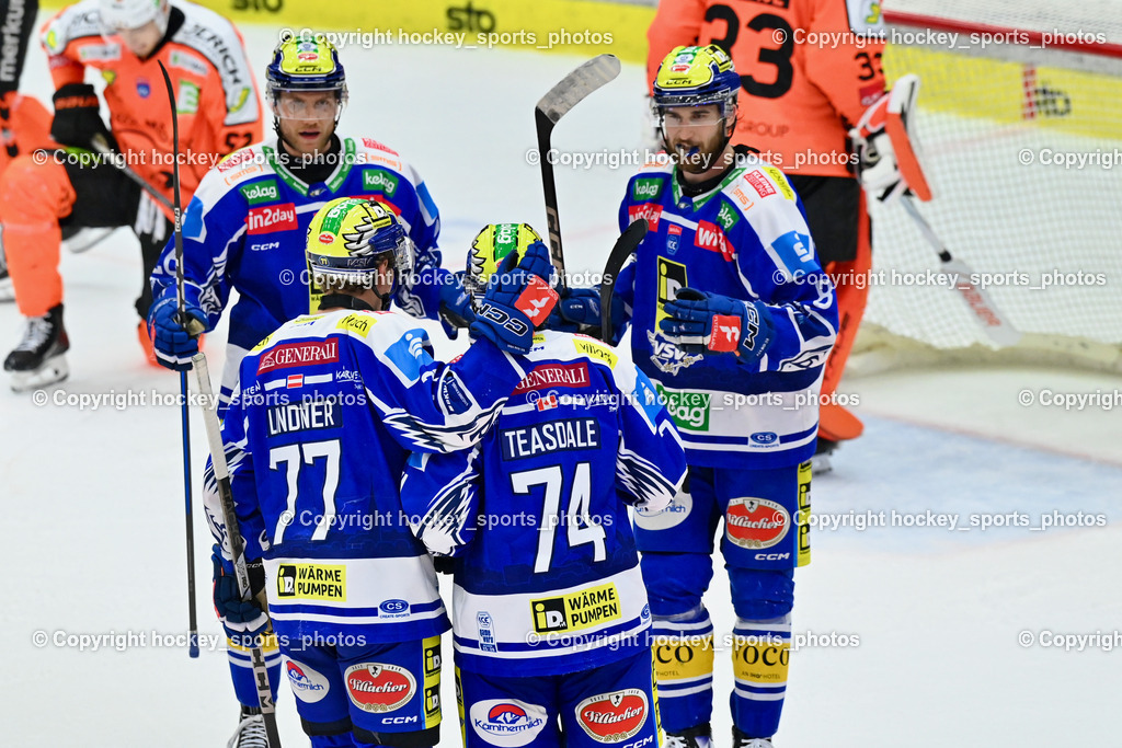 EC IDM WÄRMEPUMPEN VSV vs. MOSER MEDICAL GRAZ99ERS | #77 Philipp Lindner EC VSV, Jubel EC VSV, #74 Joel Teasdale EVC VSV, #8 Maximilian Rebernig EC VSV, #26 Guus van Nes EC VSV, EC IDM WÄRMEPUMPEN VSV vs. MOSER MEDICAL GRAZ99ERS, EC IDM WÄRMEPUMPEN VSV vs. MOSER MEDICAL GRAZ99ERS am 12.03.2026 in Villach (Stadthalle Villach), Austria, (Photo by Bernd Stefan)