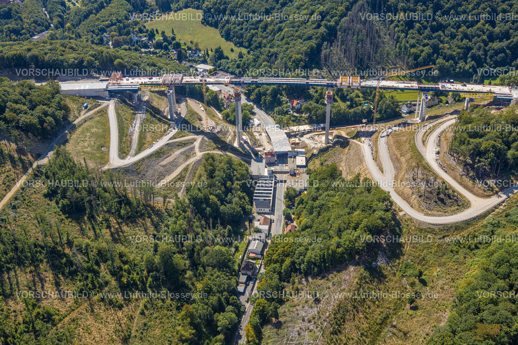 Luedenscheid250814152 | Luftbild, Großbaustelle der Rahmedetalbrücke der Autobahn A.45, Gevelndorf, Lüdenscheid, Sauerland, Nordrhein-Westfalen, Deutschland