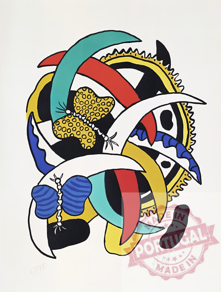 Fernand Léger style modern abstract art composition artwork | Fernand Leger Colorful abstract shapes forming a dynamic and energetic composition - Realized with Pictrs.com